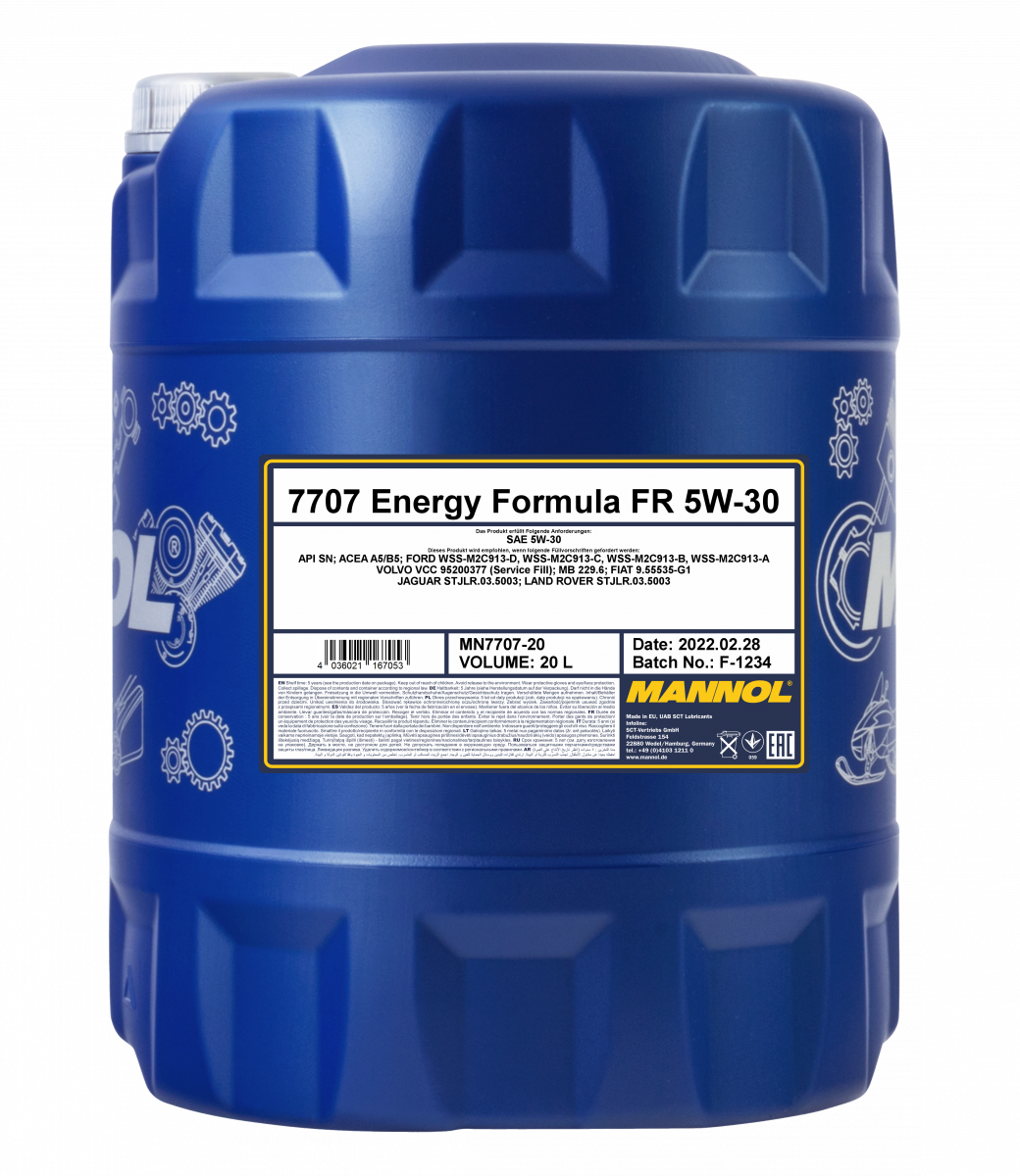 Моторное масло MANNOL 7707 5W30 Energy formula FR 20L