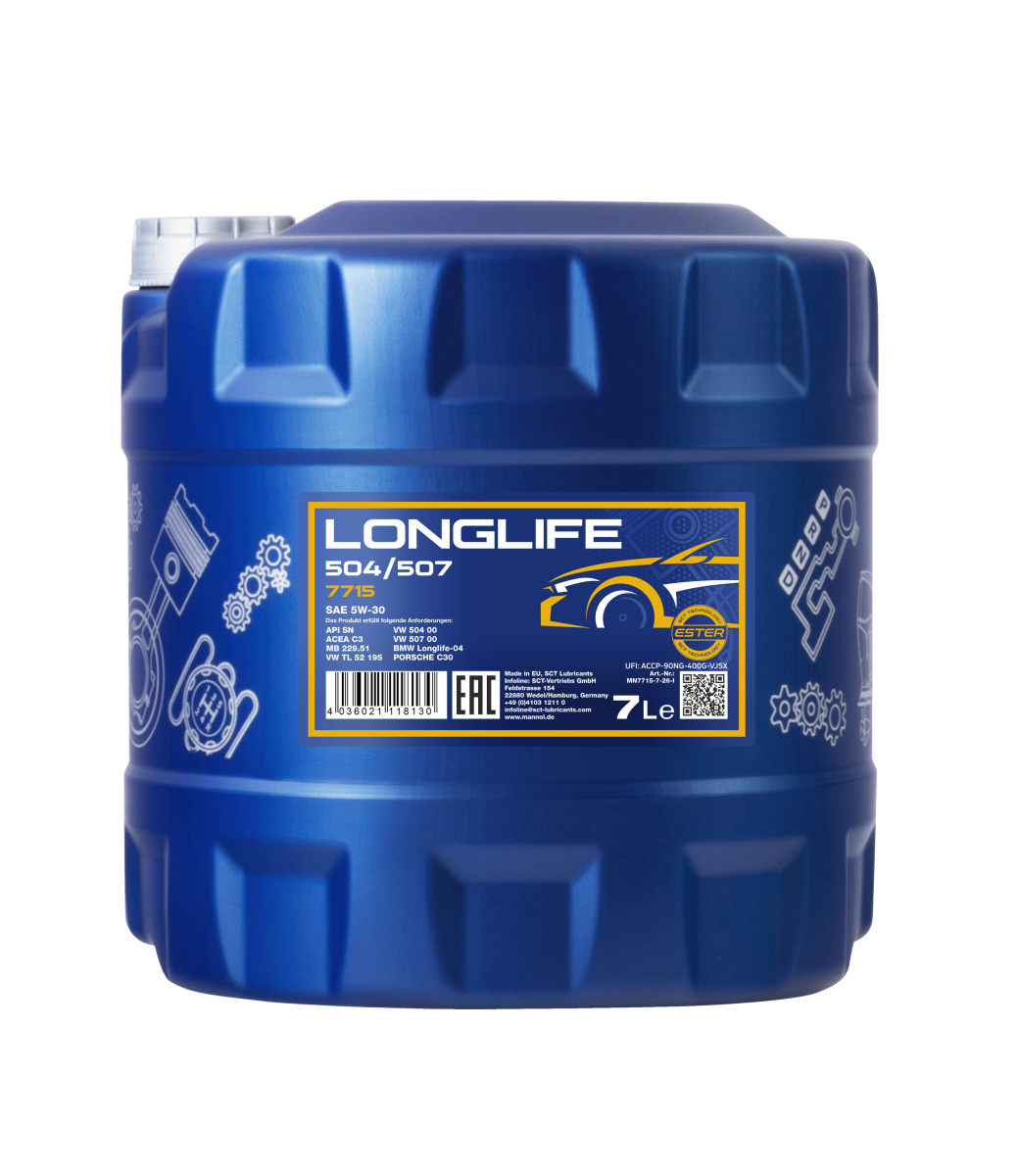 Motoreļļa MANNOL 7715 5W30 LONGLIVE 504.00/507.00 7L